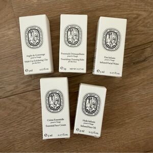 5 PCs Diptyque Samples, Clay, Cleaning Balm, Facial Water, Face Oil, Face Cream